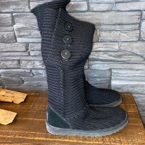 Ugg Black Tall Crochet Cardy Boots 7
